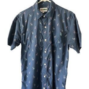 Tipsy Elves Mens Navy Blue Pinata Print Short‎ Sleeve Button Down Shirt Large